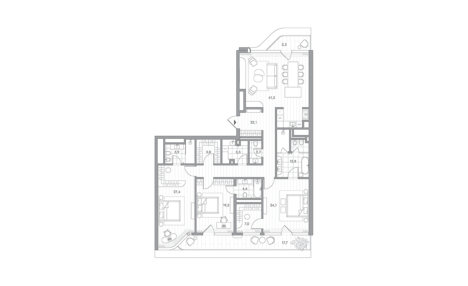 Планировка: 3-комнатная, 185.6 м²