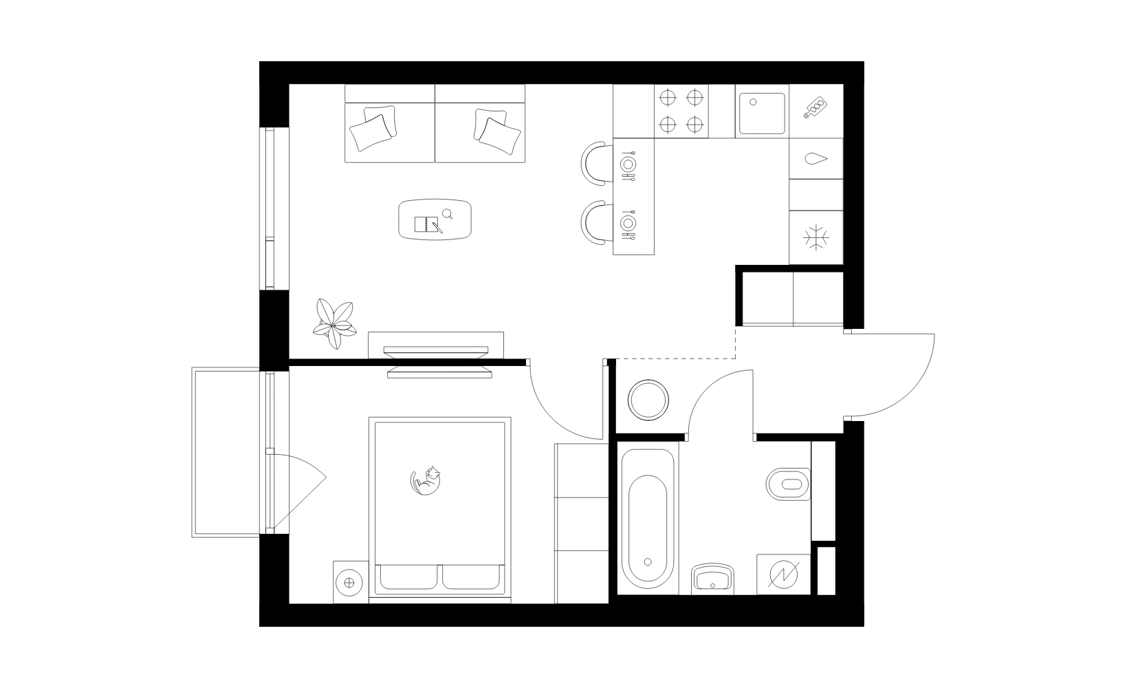 Планировка: 1-комнатная, 34.1 м²