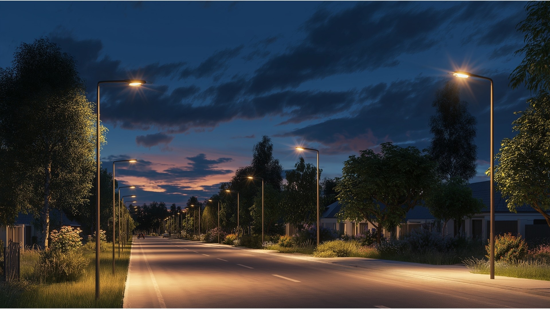 Ночное освещение коттеджного поселка