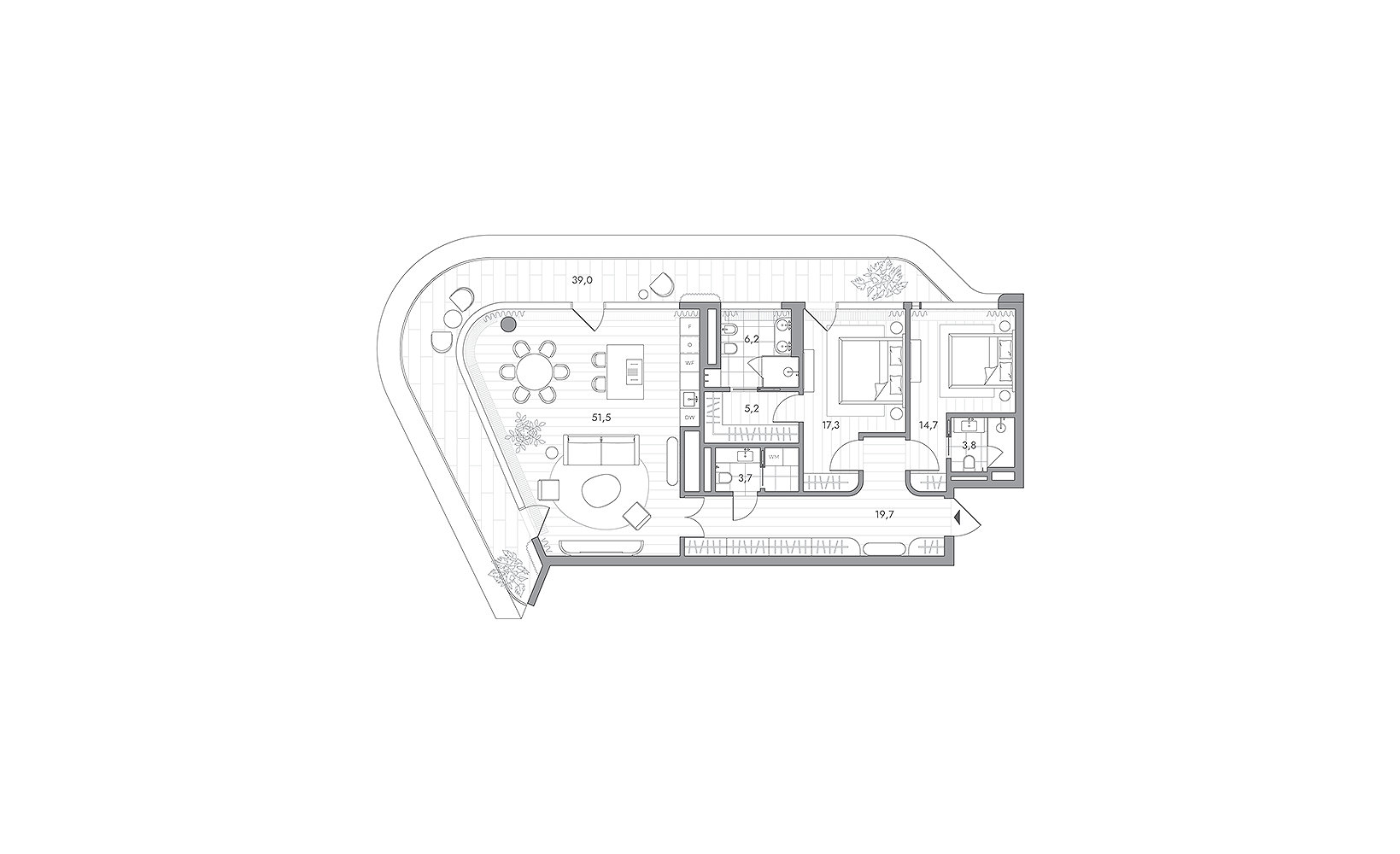 Планировка: 2-комнатная, 133.8 м², №127059