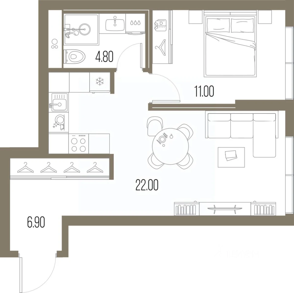 Планировка: 1-комнатная, 44.7 м², №112702