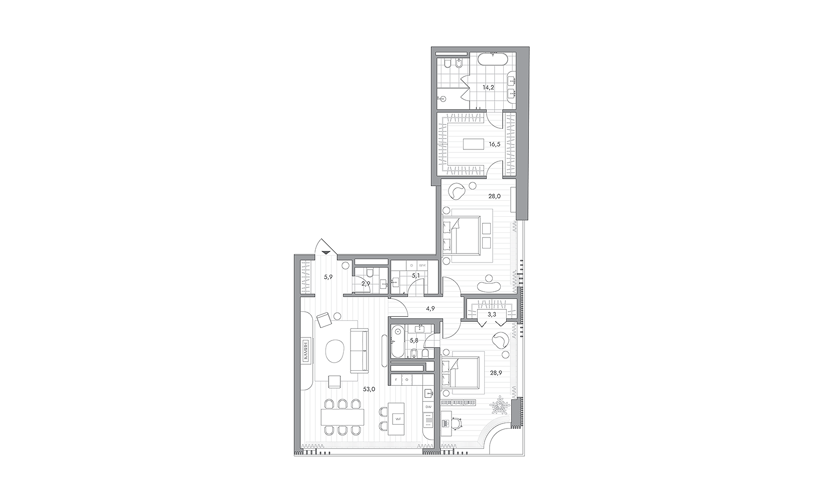 Планировка: 2-комнатная, 168.5 м²