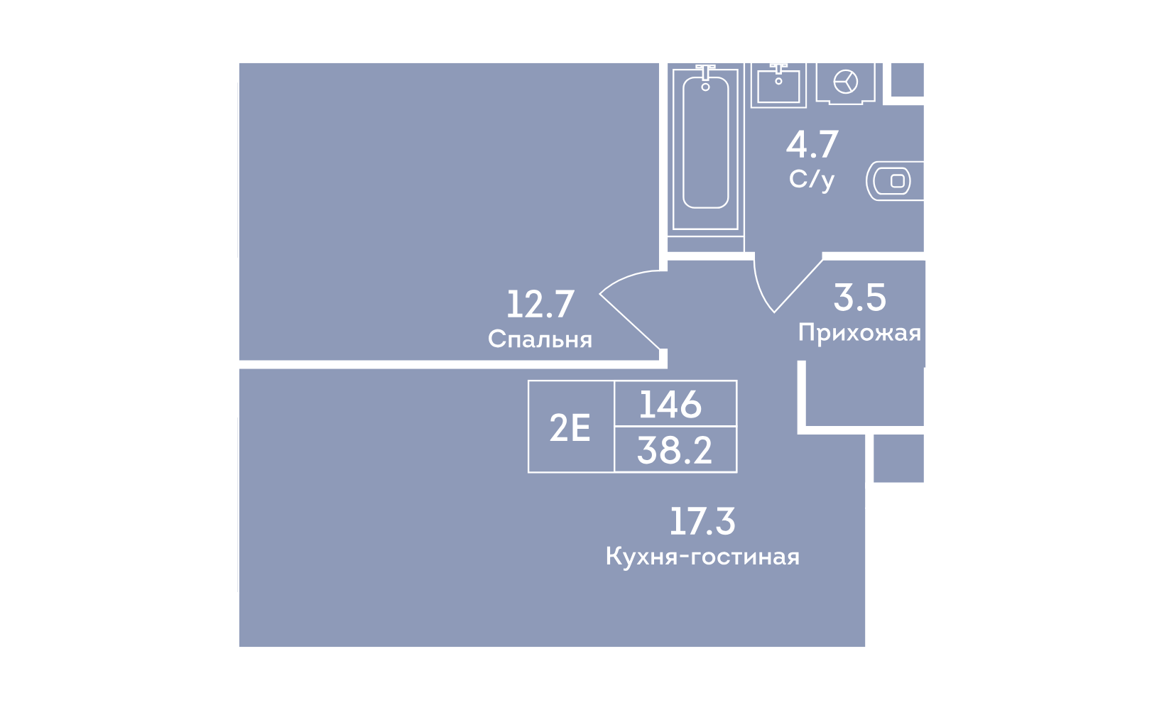 Планировка: 2-комнатная, 38.2 м²