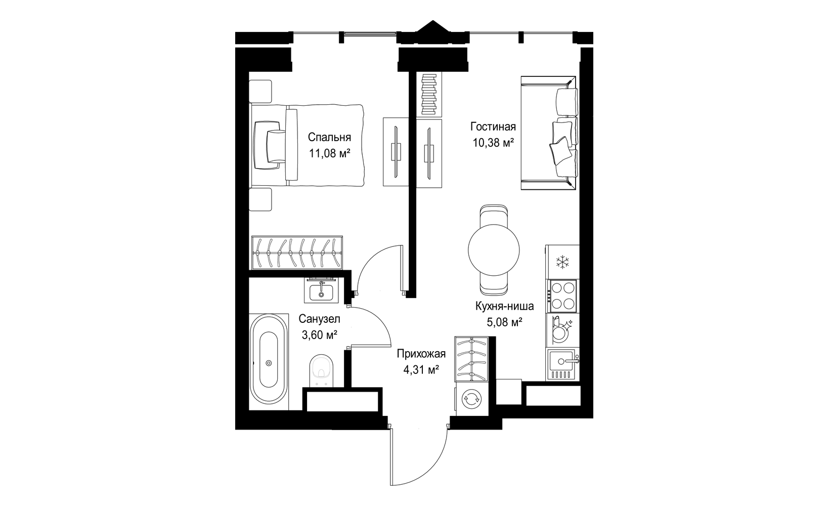 Планировка: 1-комнатная, 34.5 м², №126092