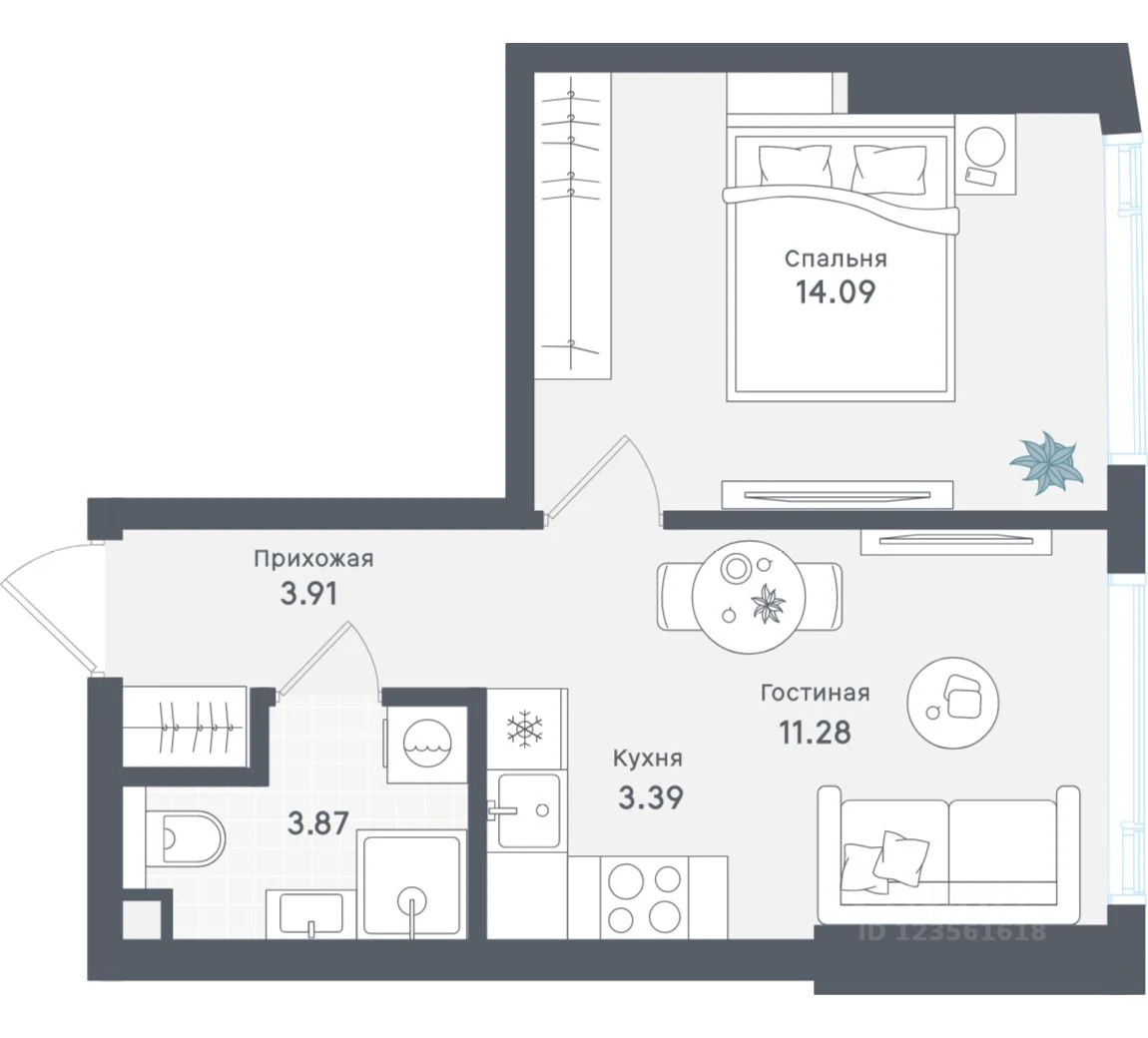 Планировка: 1-комнатная, 36.54 м², №114743