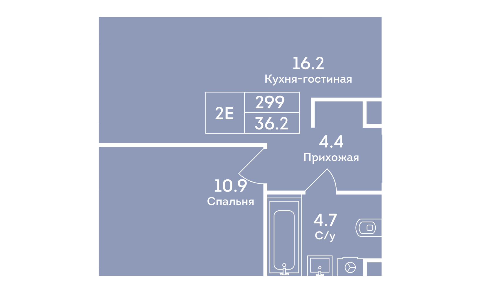 Планировка: 2-комнатная, 36.2 м²