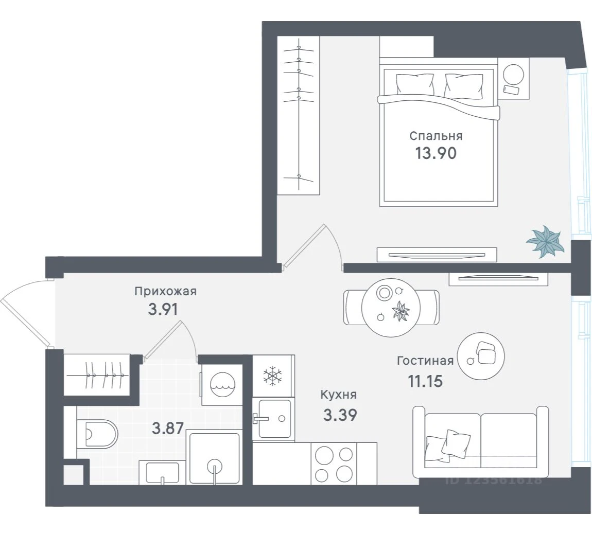 Планировка: 1-комнатная, 36.22 м², №114732