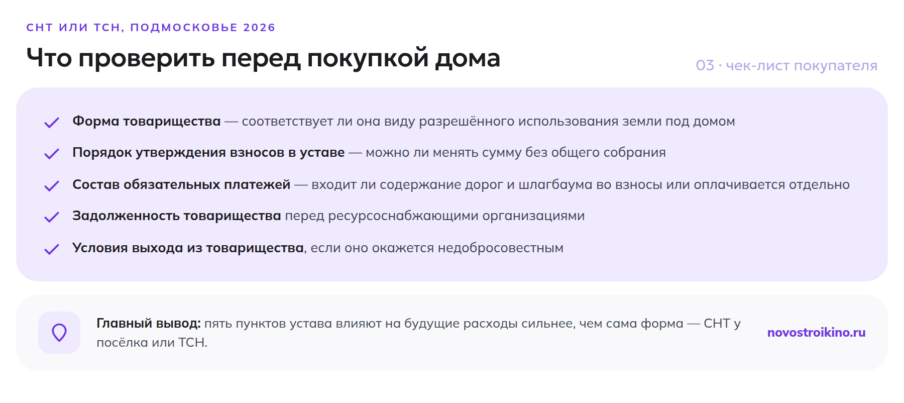 Чек-лист из пяти пунктов для покупателя дома в посёлке СНТ или ТСН