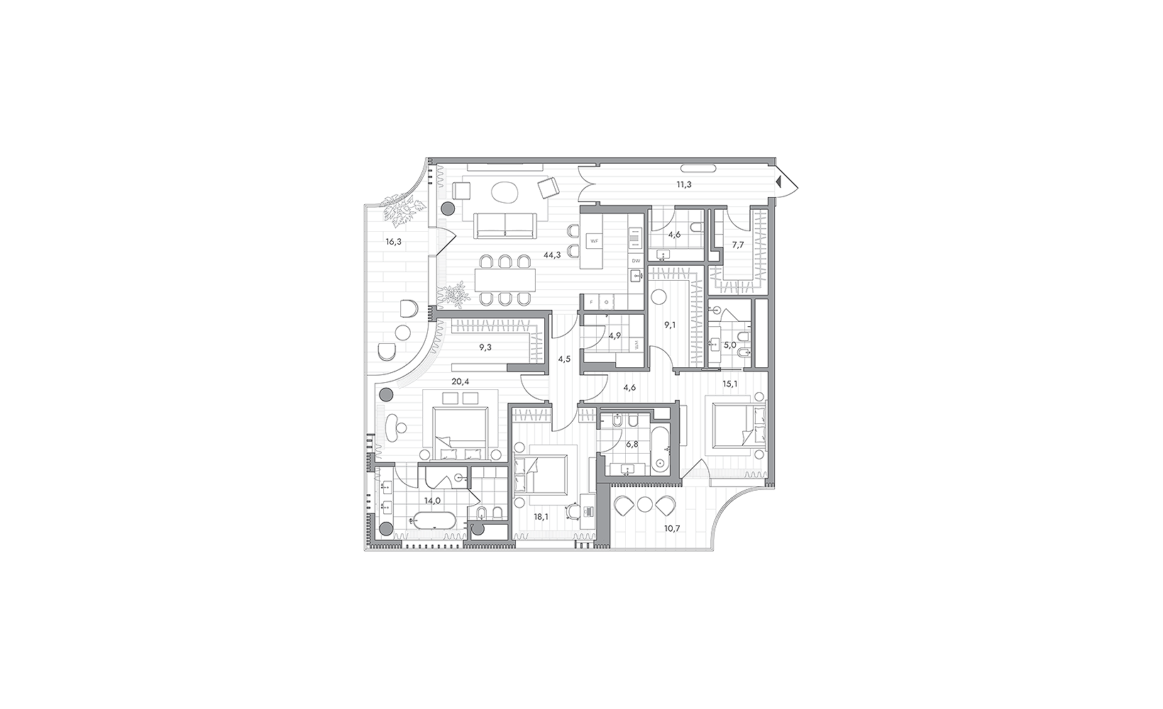 Планировка: 3-комнатная, 187.8 м²