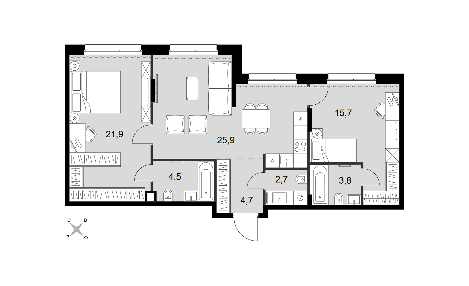 Планировка: 3-комнатная, 79.2 м², №127598
