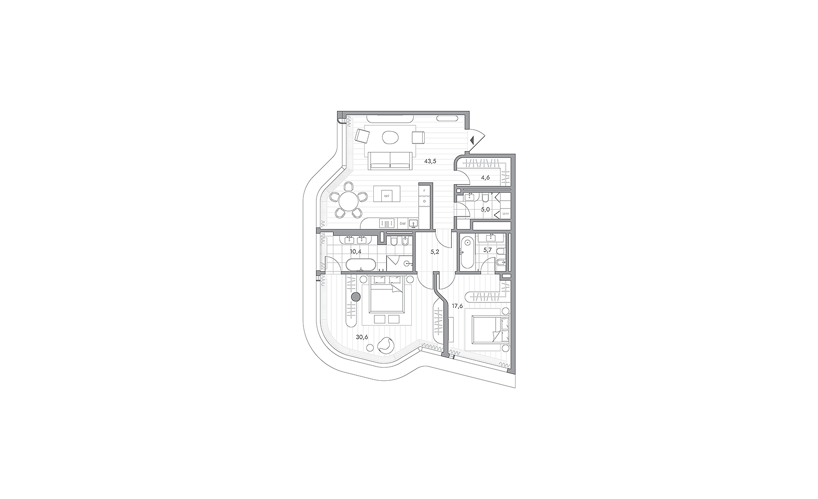 Планировка: 2-комнатная, 122.6 м²