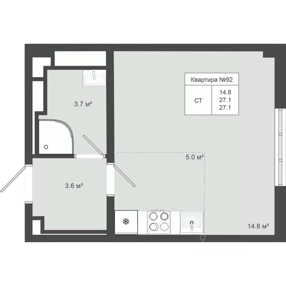 Планировка: Студия, 27.1 м², №116101