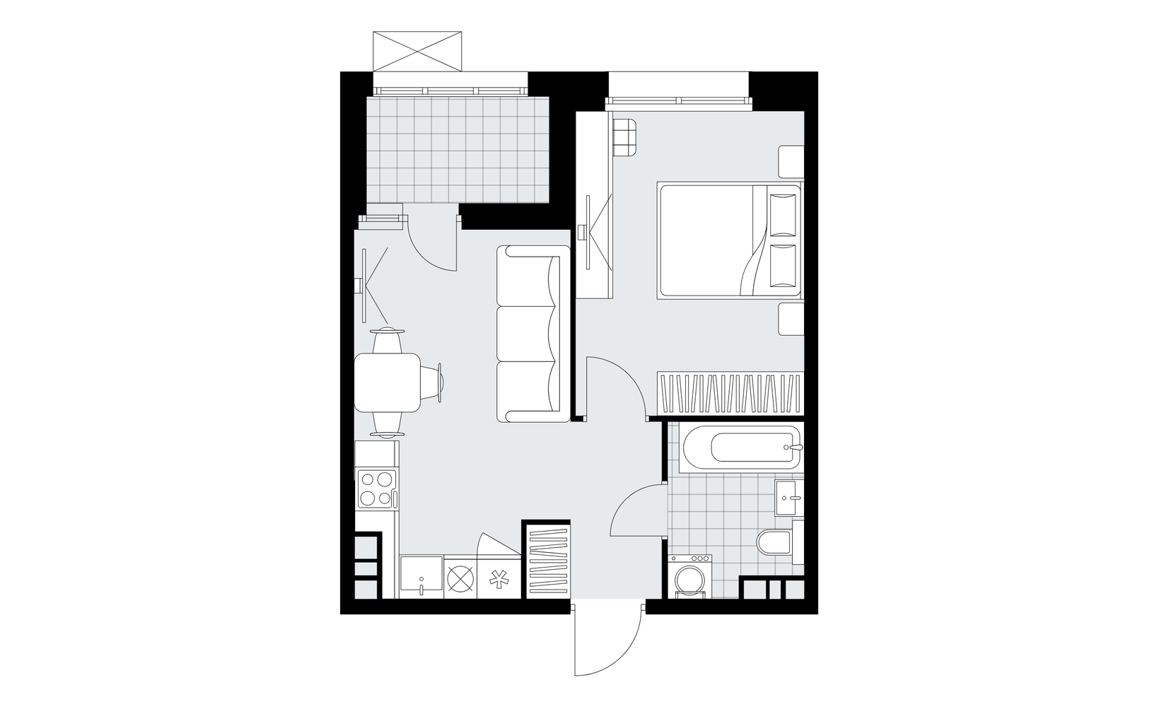 Планировка: 2-комнатная, 36.1 м²