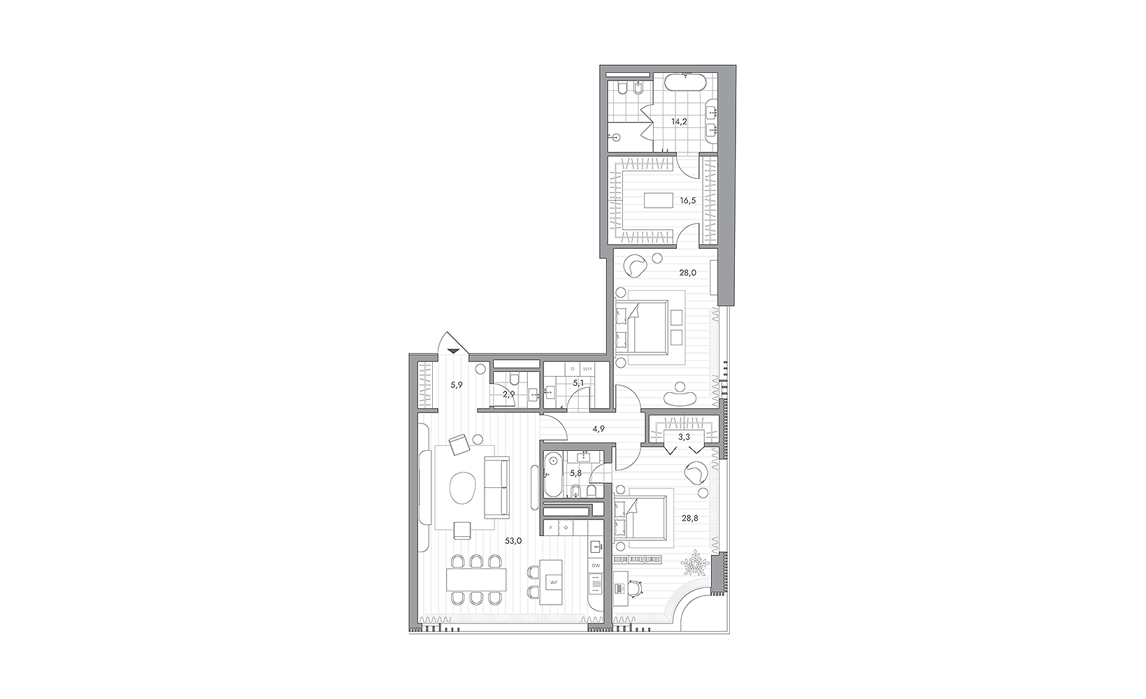 Планировка: 2-комнатная, 168.4 м²