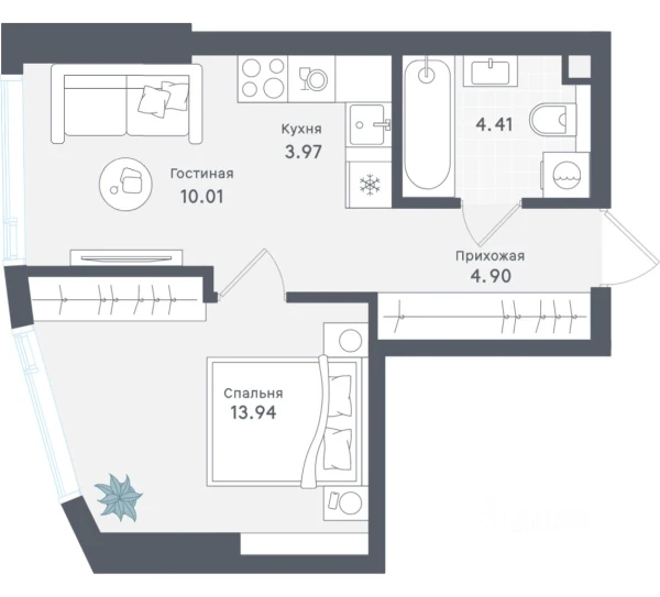 Планировка 1-комнатной квартиры 37,23 м² в Solos (Солос)
