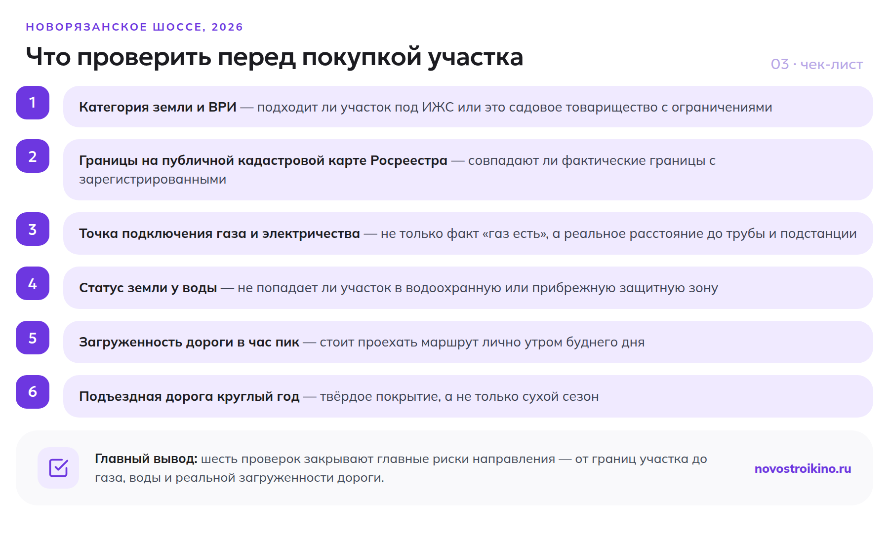 Чек-лист из шести пунктов перед покупкой участка на Новорязанском шоссе