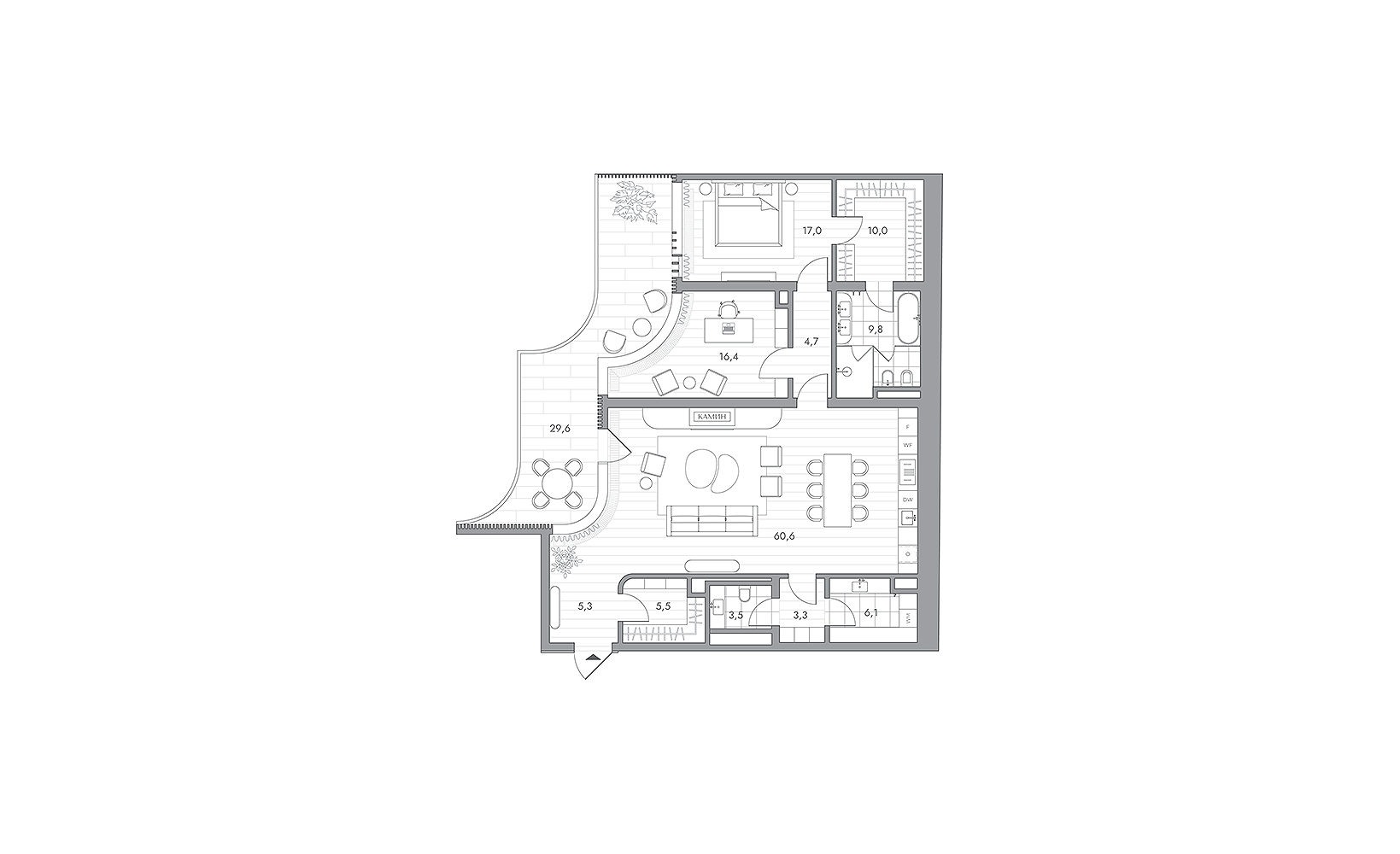 Планировка: 2-комнатная, 151.2 м²