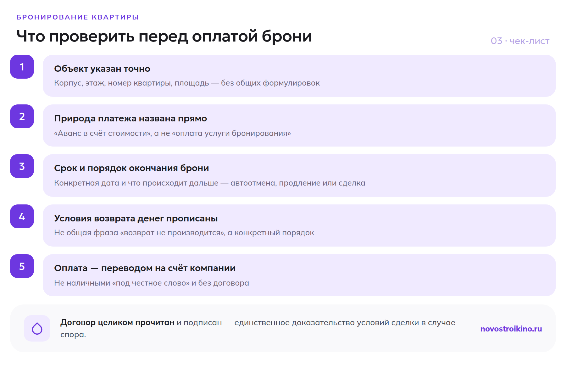Чек-лист проверки договора бронирования квартиры перед оплатой
