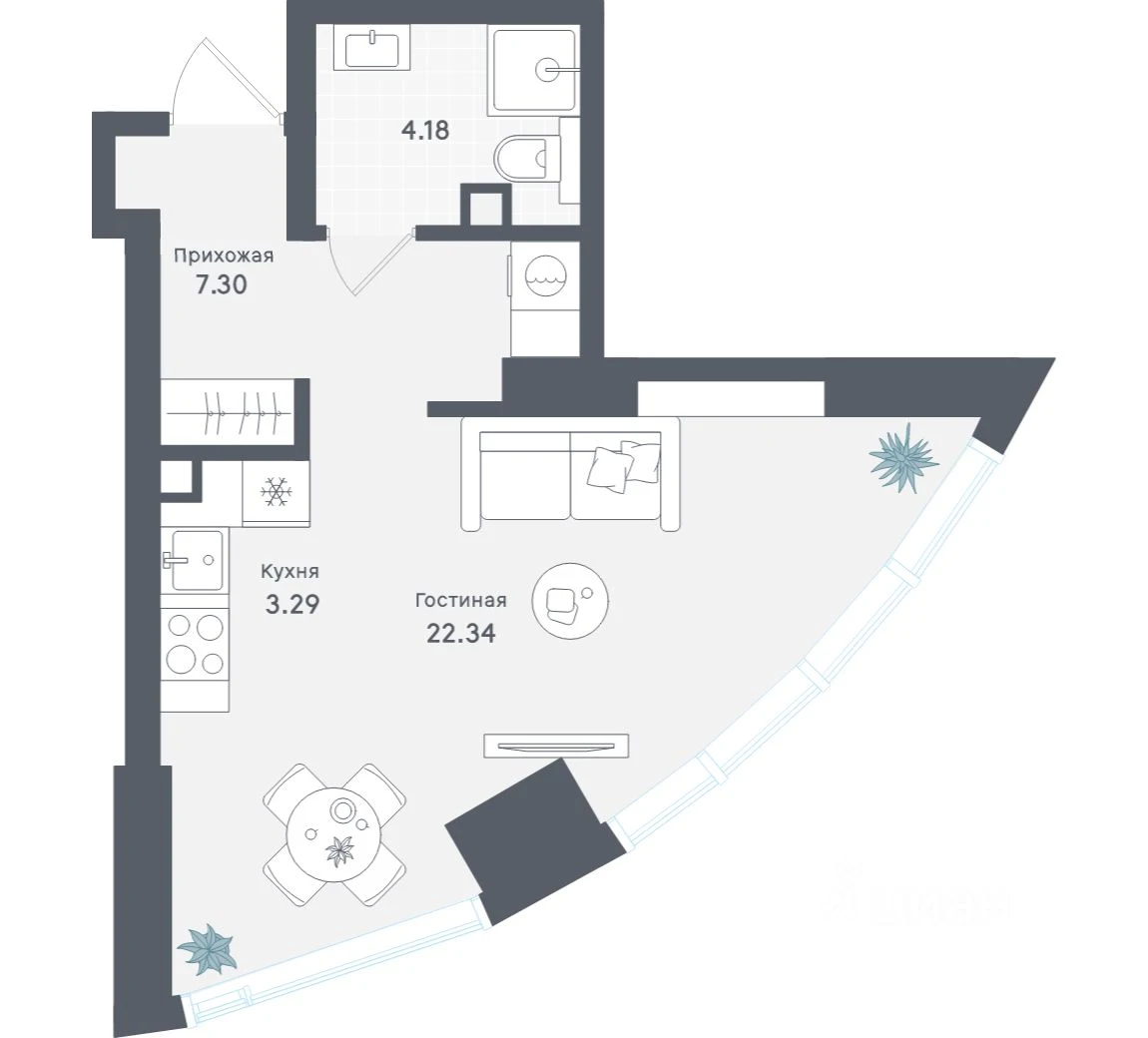 Планировка: Студия, 37.11 м², №114748