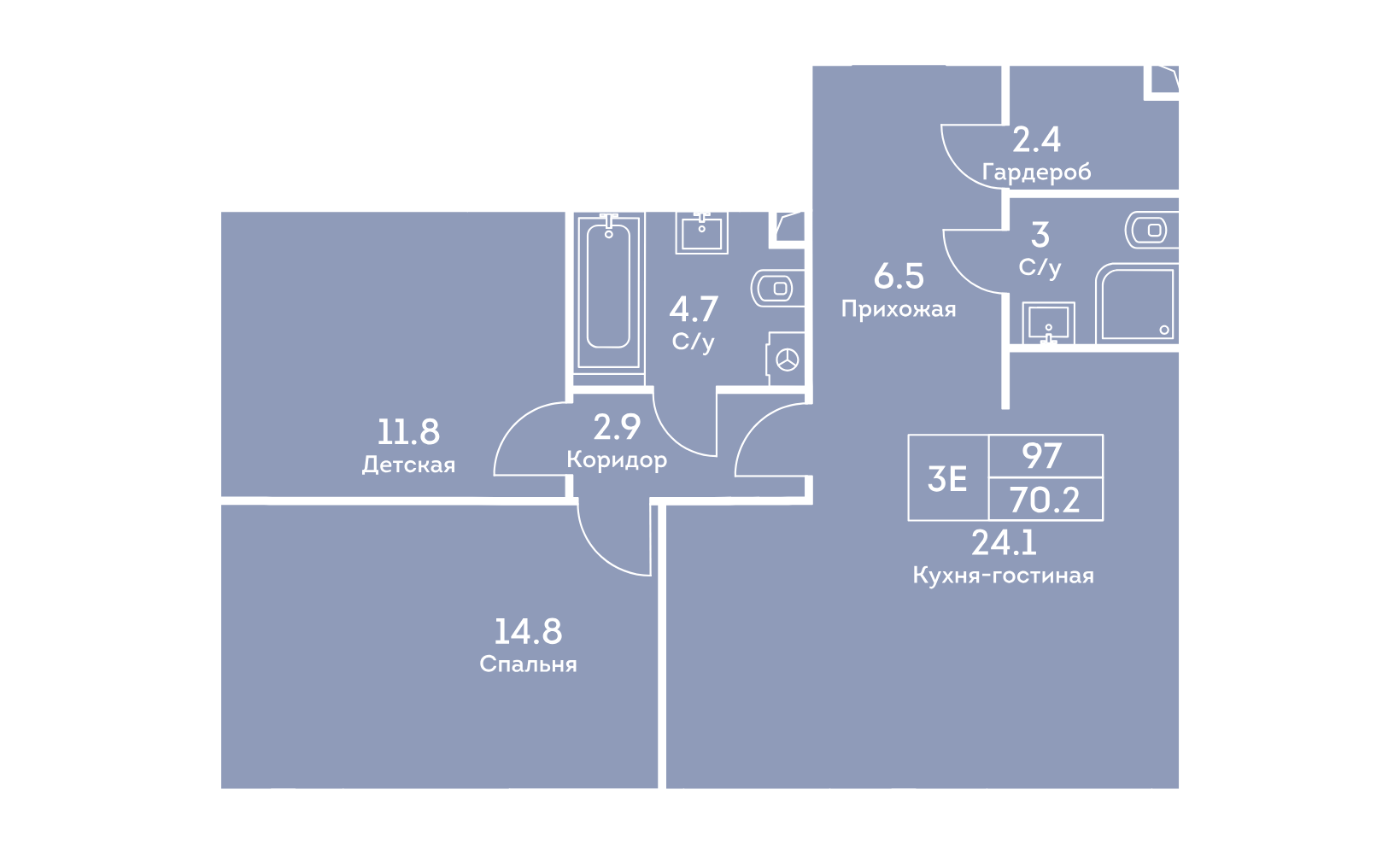Планировка: 3-комнатная, 70.3 м²