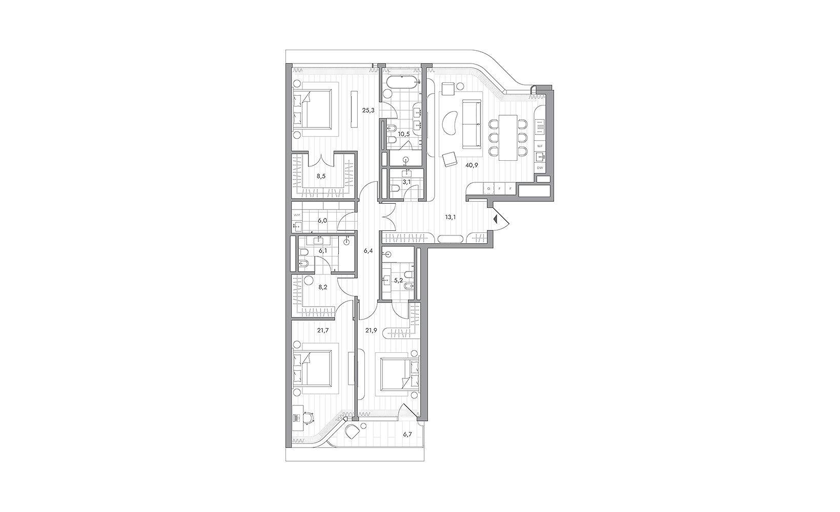 Планировка: 3-комнатная, 178.9 м²
