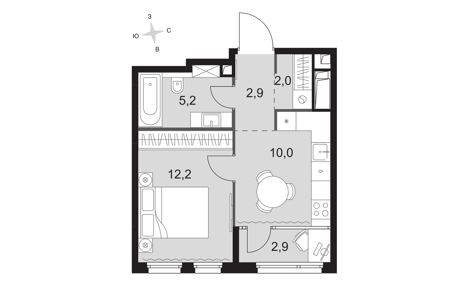 Планировка: 1-комнатная, 35.2 м²