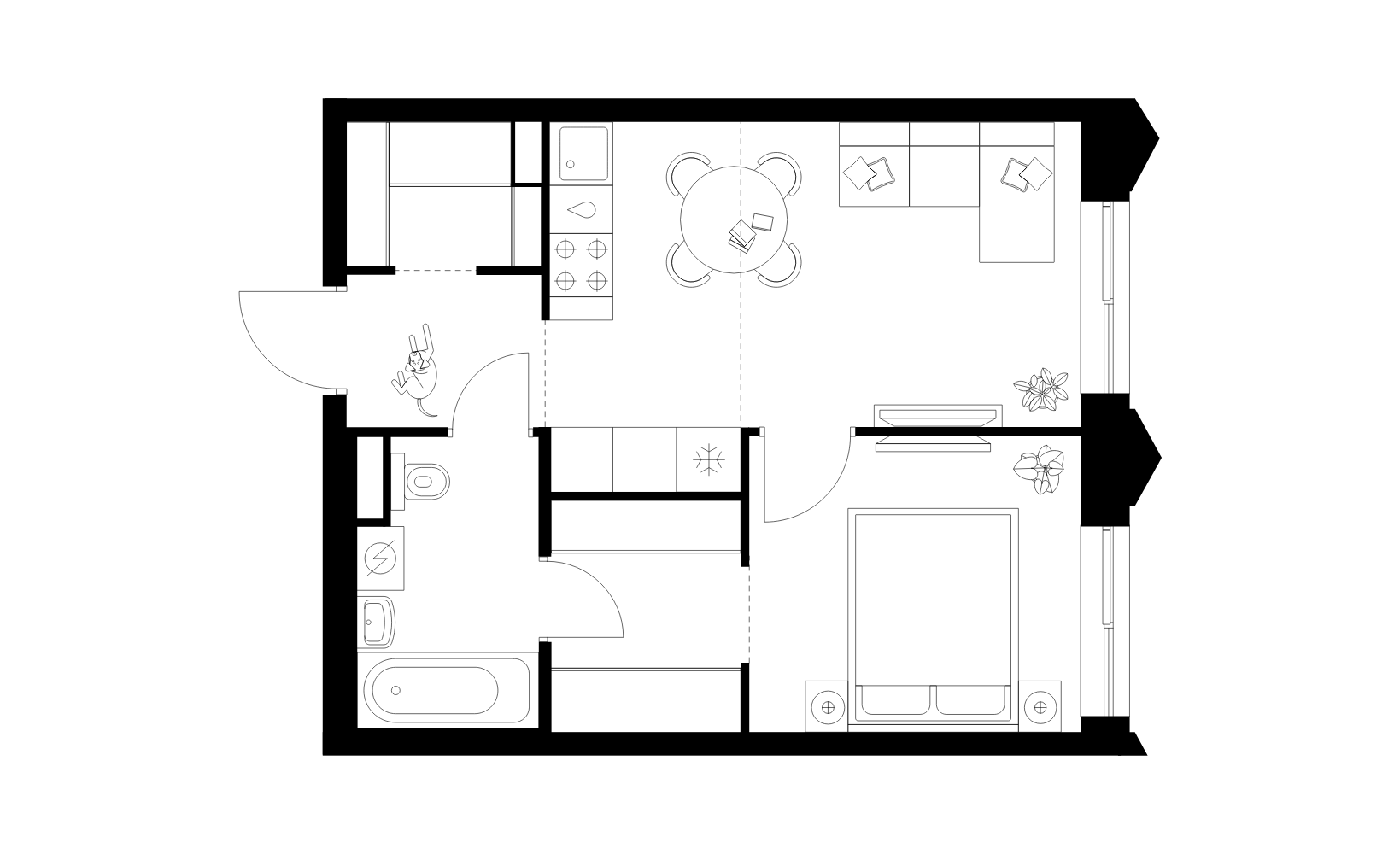 Планировка: 1-комнатная, 37.5 м²