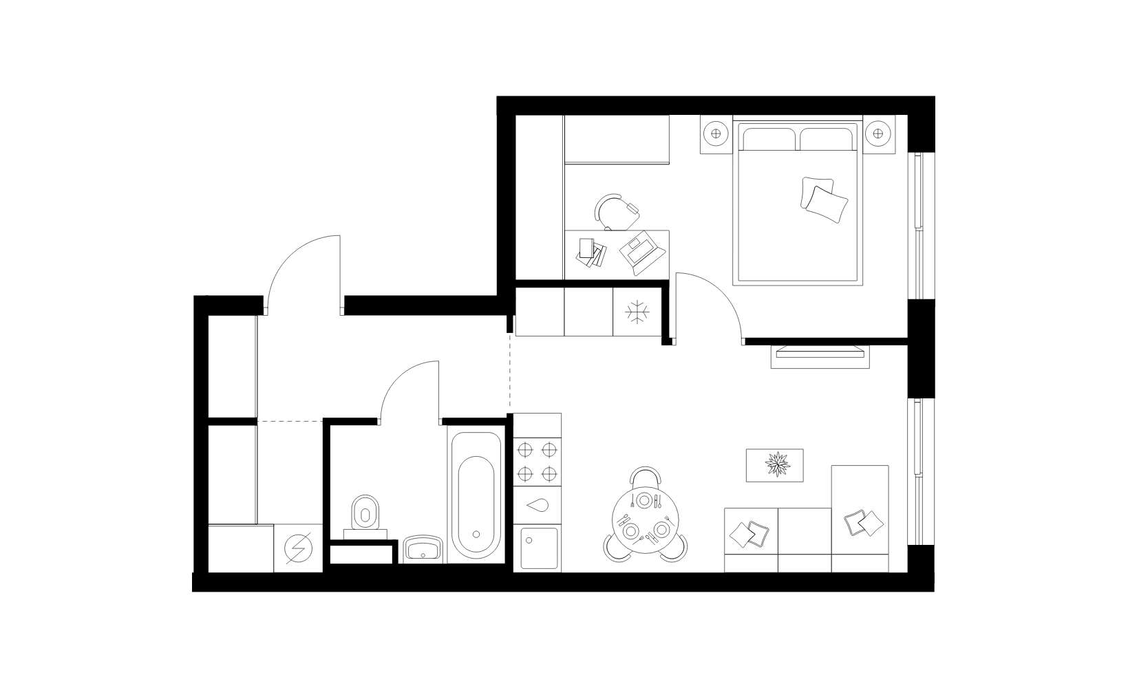 Планировка: 1-комнатная, 37.3 м²