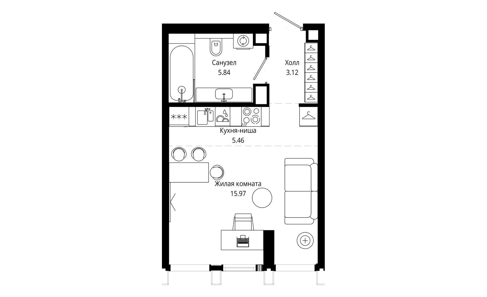 Планировка: Студия, 30.4 м², №126683
