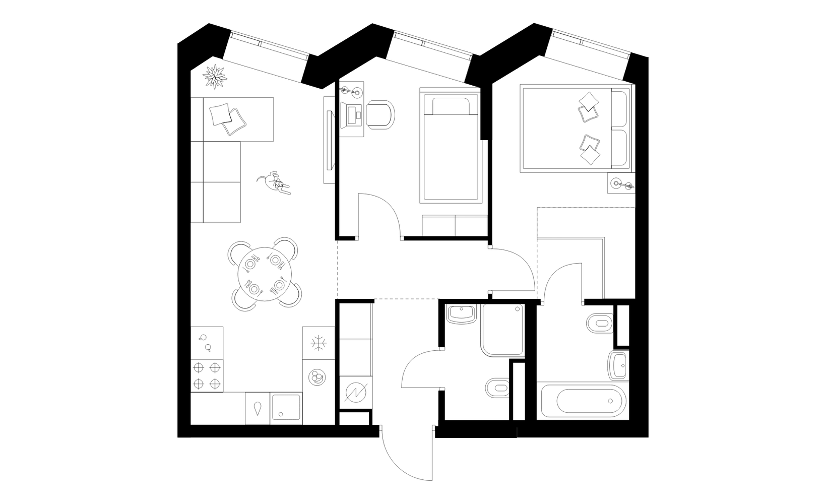 Планировка: 2-комнатная, 49.5 м²