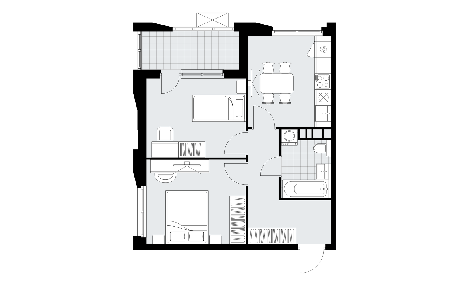 Планировка: 2-комнатная, 48.5 м²