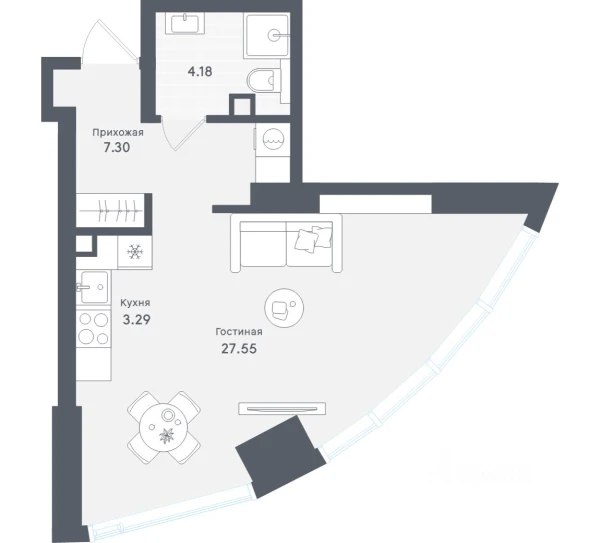 Планировка: Студия, 42.32 м²