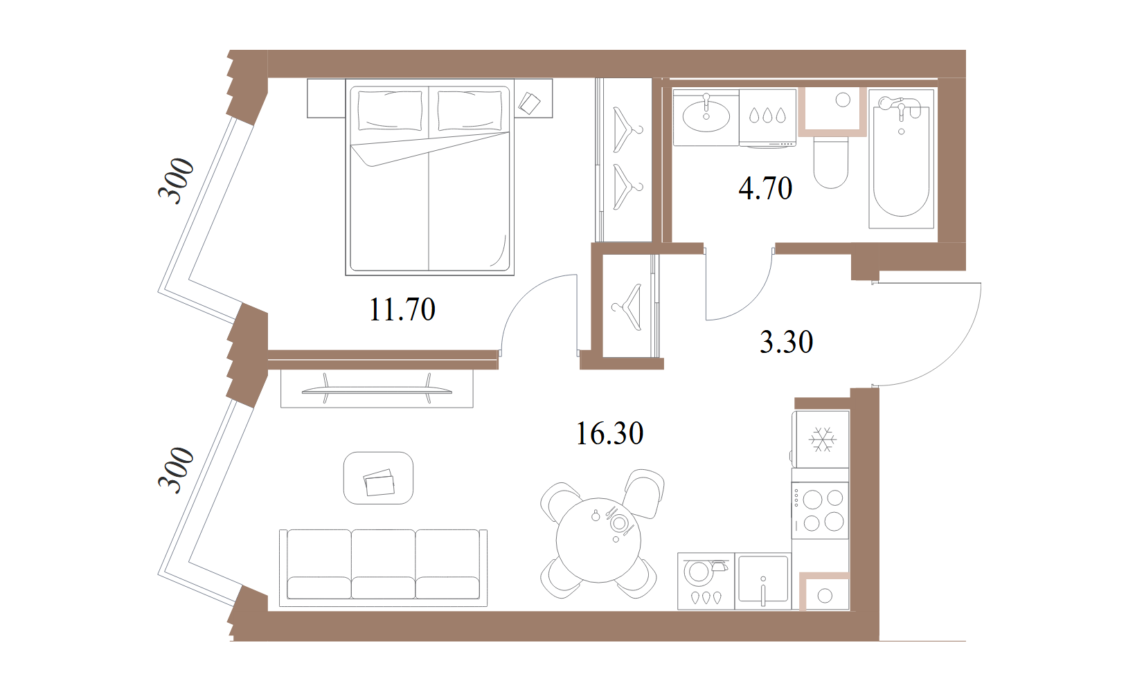 Планировка: 1-комнатная, 36 м²