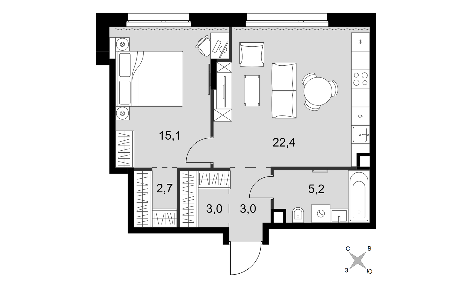 Планировка: 2-комнатная, 51.4 м², №127585