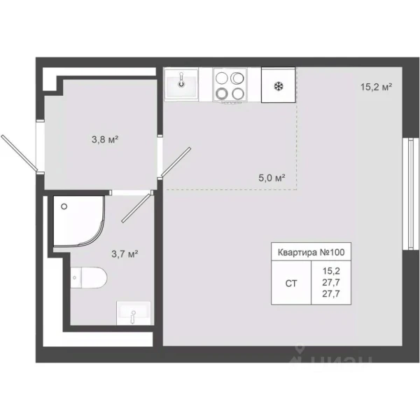 Планировка студии 27,7 м² в Яковлево