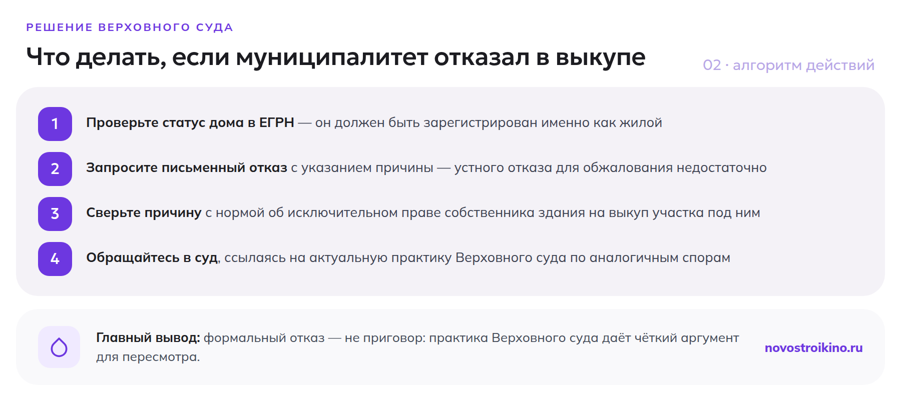 Алгоритм действий, если муниципалитет отказал в выкупе земельного участка под жилым домом