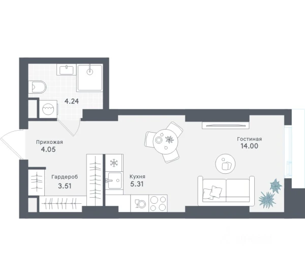 Планировка студии 31,11 м² в Solos (Солос)