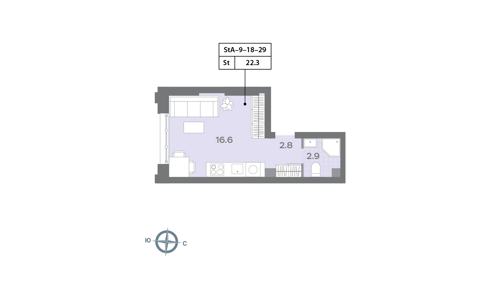 Планировка: Студия, 22.4 м²