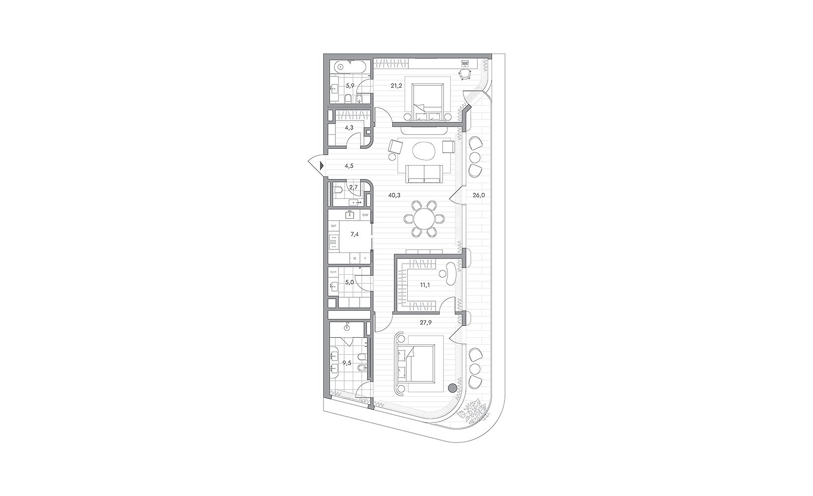 Планировка: 2-комнатная, 147.6 м²