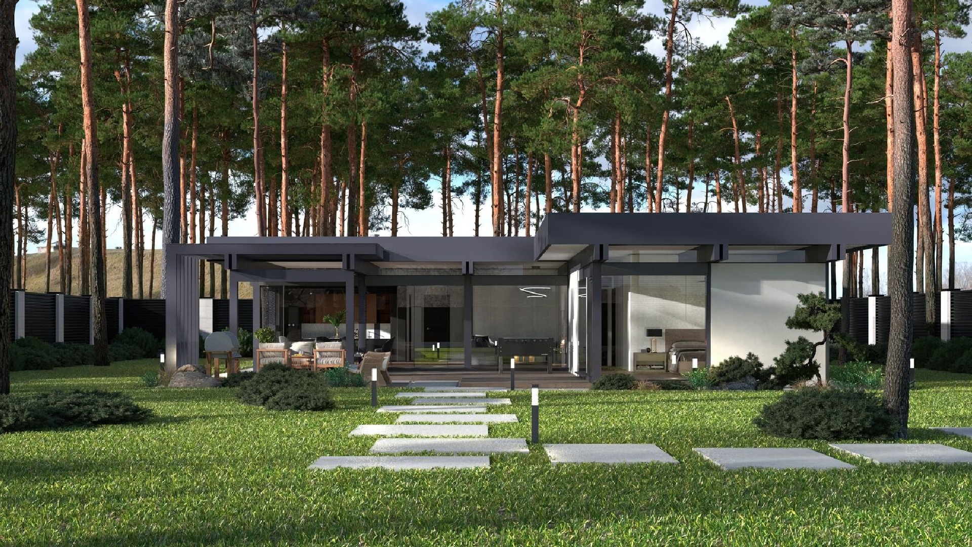 Дом в поселке бизнес-класса в окружении сосен