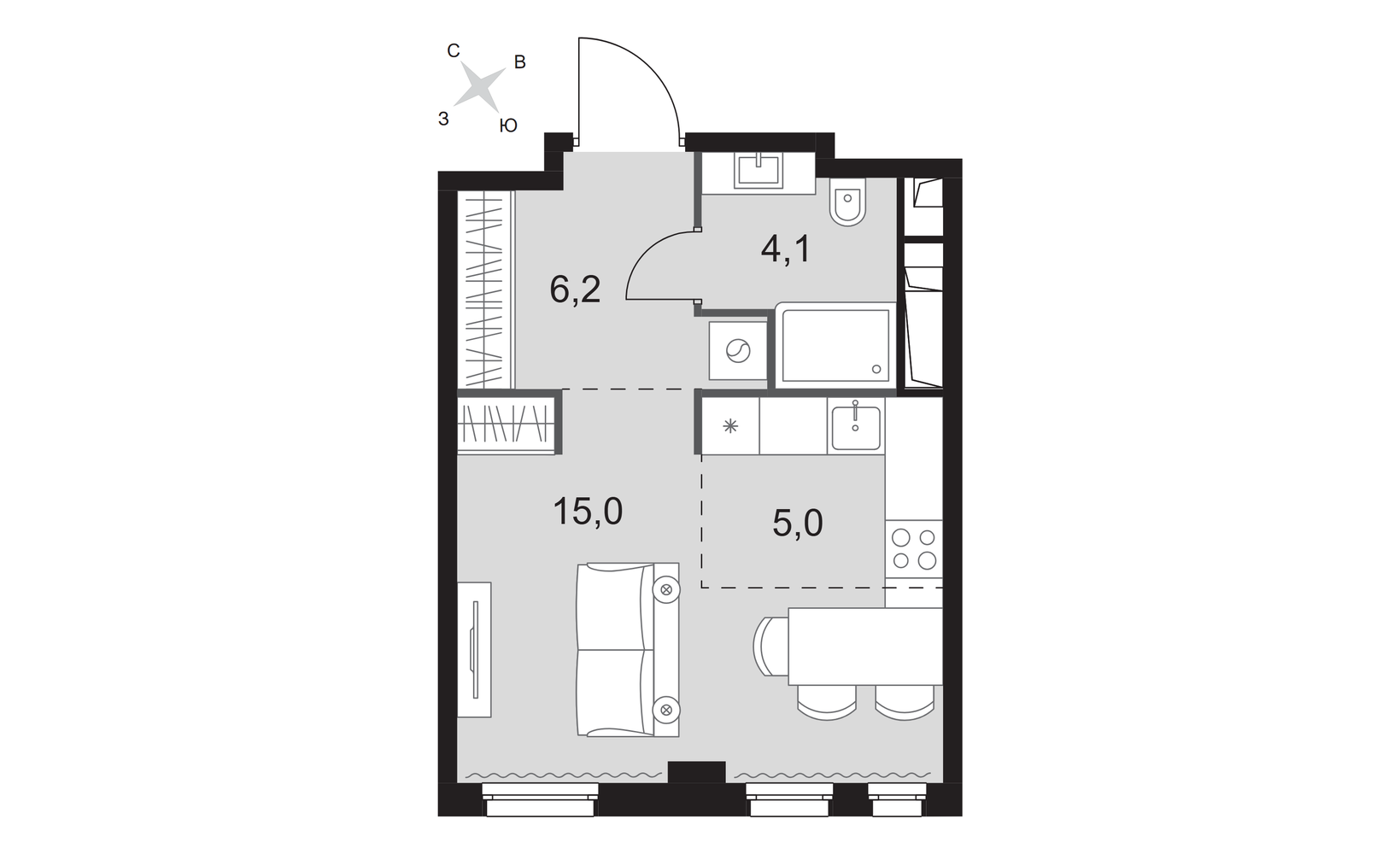 Планировка: Студия, 30.3 м², №127926