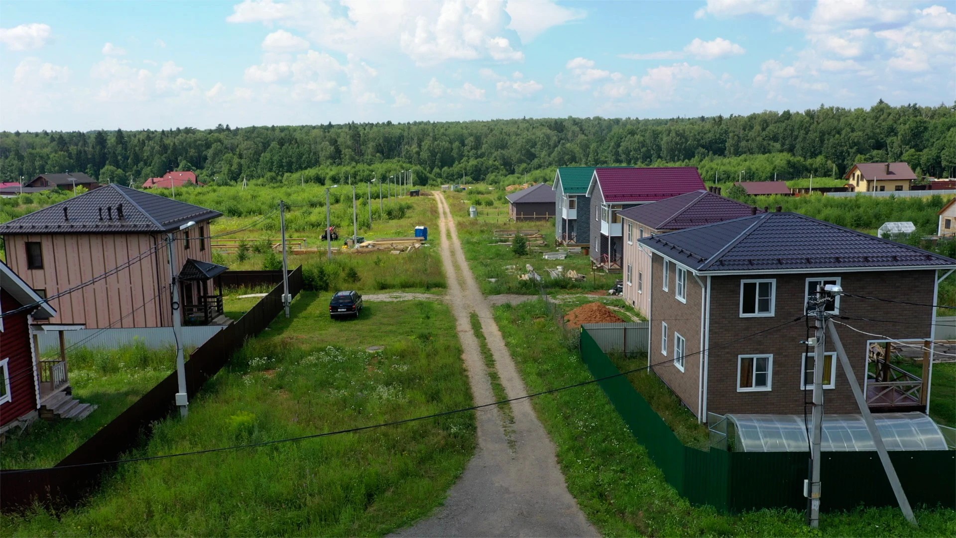 Коттеджный поселок летом улицы, дома