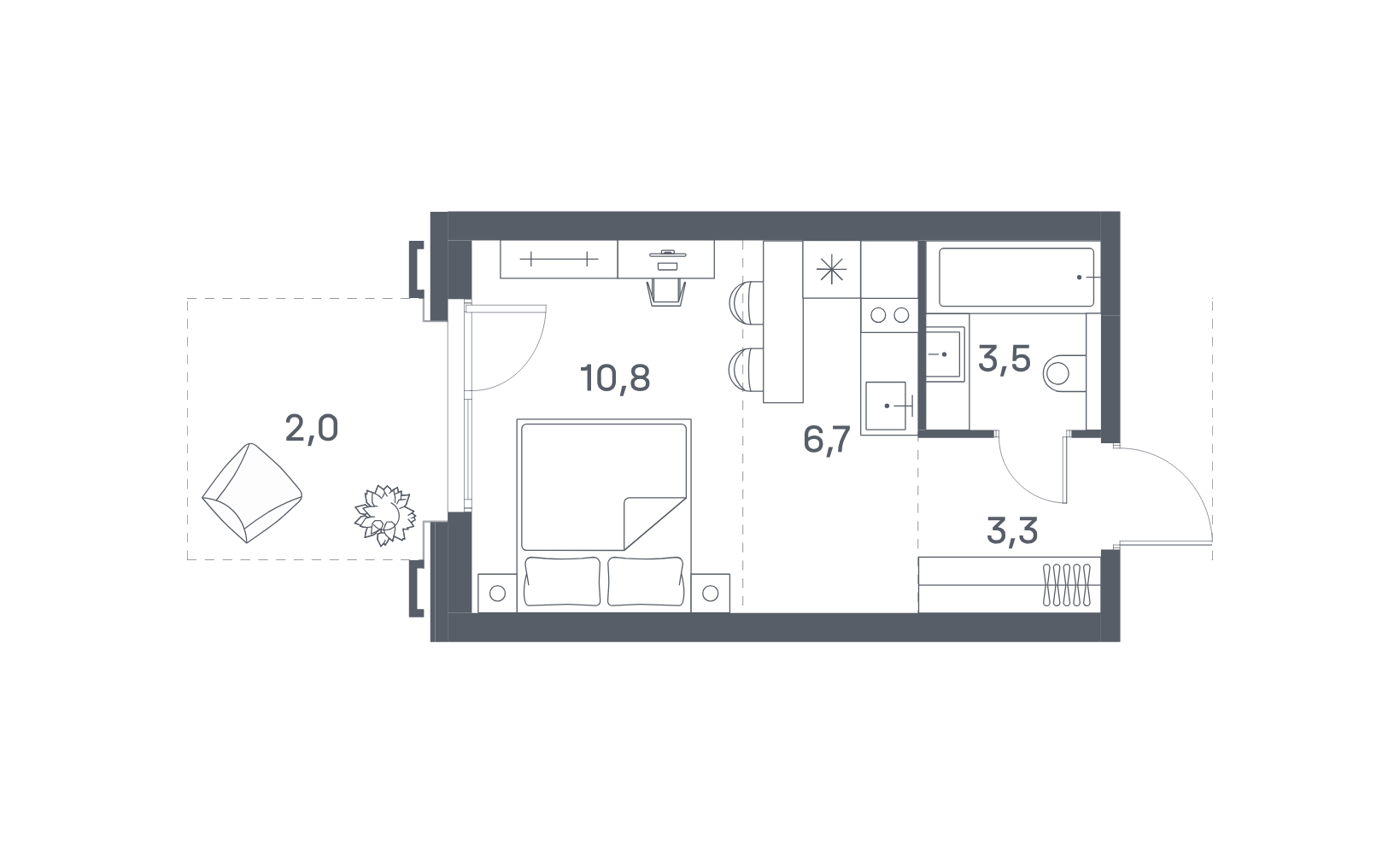 Планировка: Студия, 26.3 м², №112522