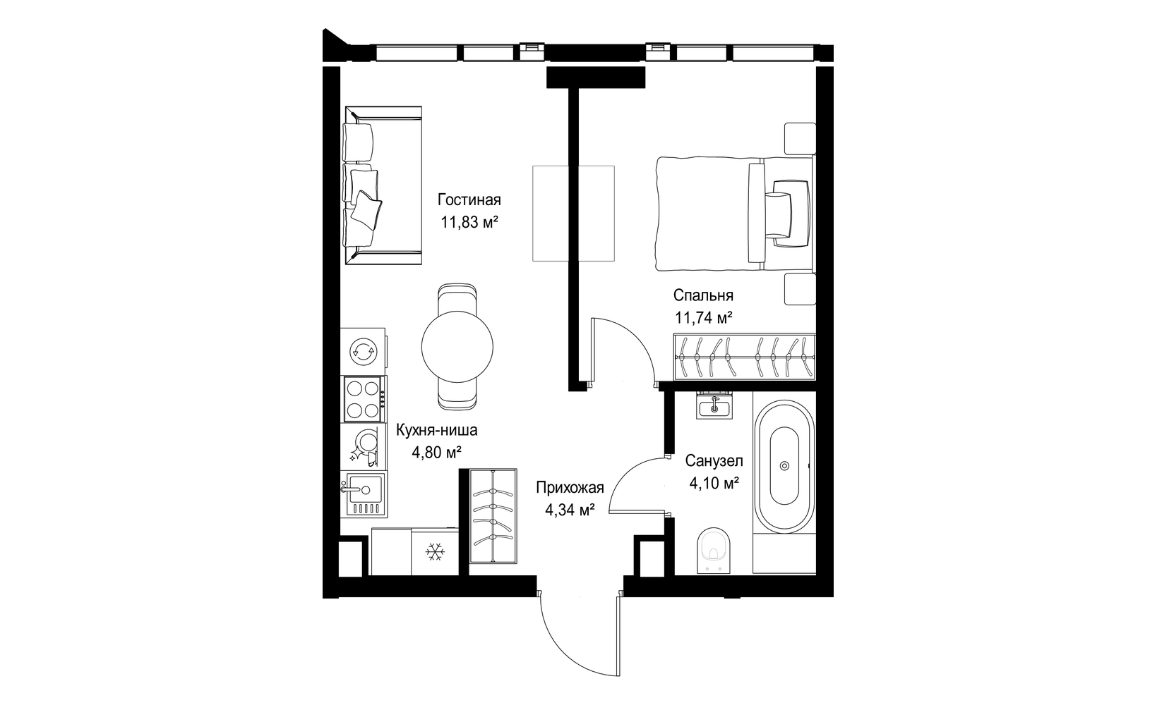Планировка: 1-комнатная, 36.8 м²