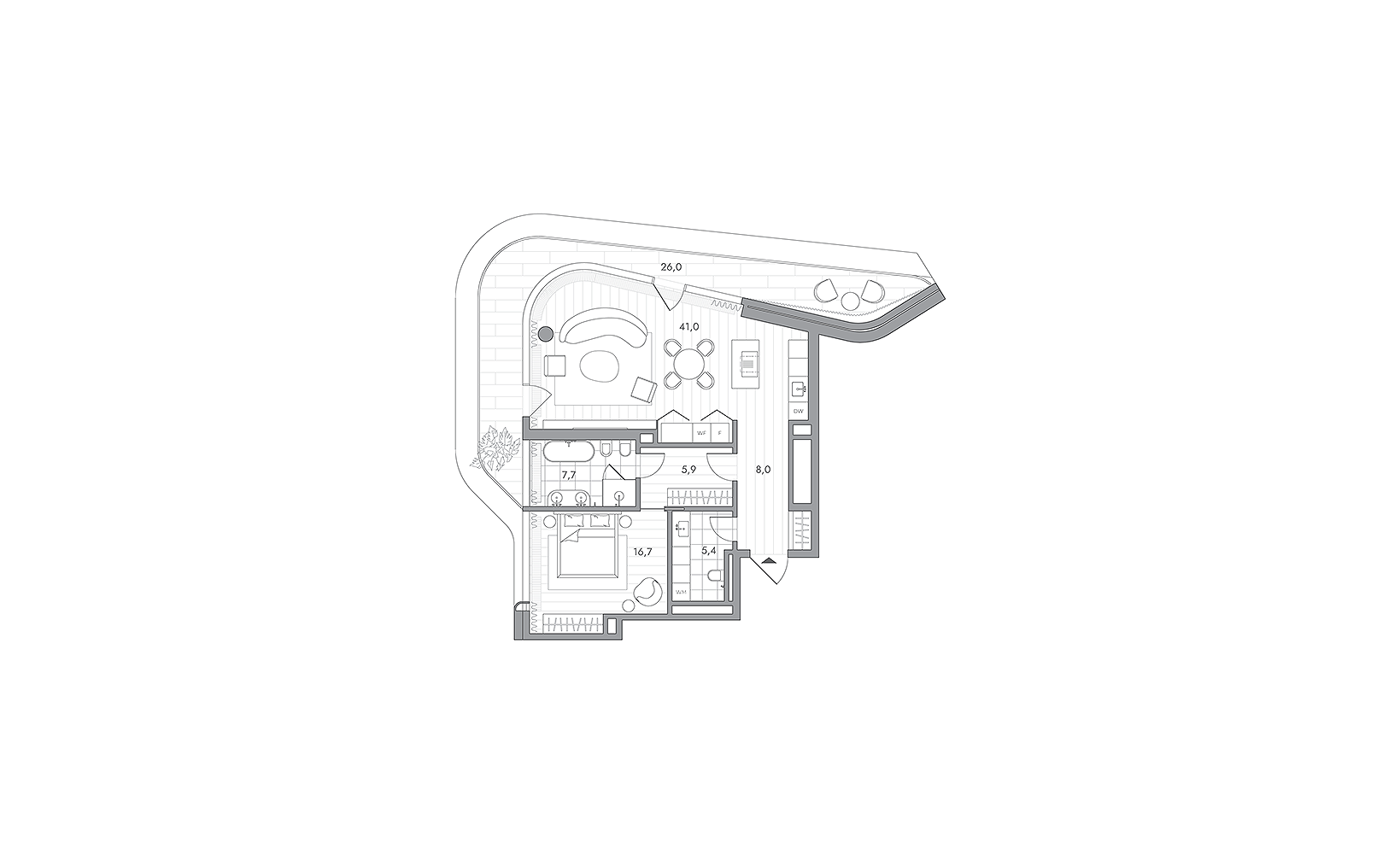 Планировка: 1-комнатная, 92.5 м²