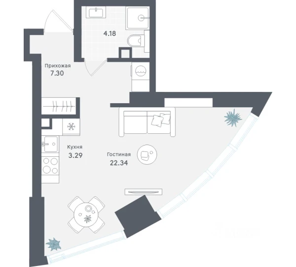 Планировка студии 37,11 м² в Solos (Солос)