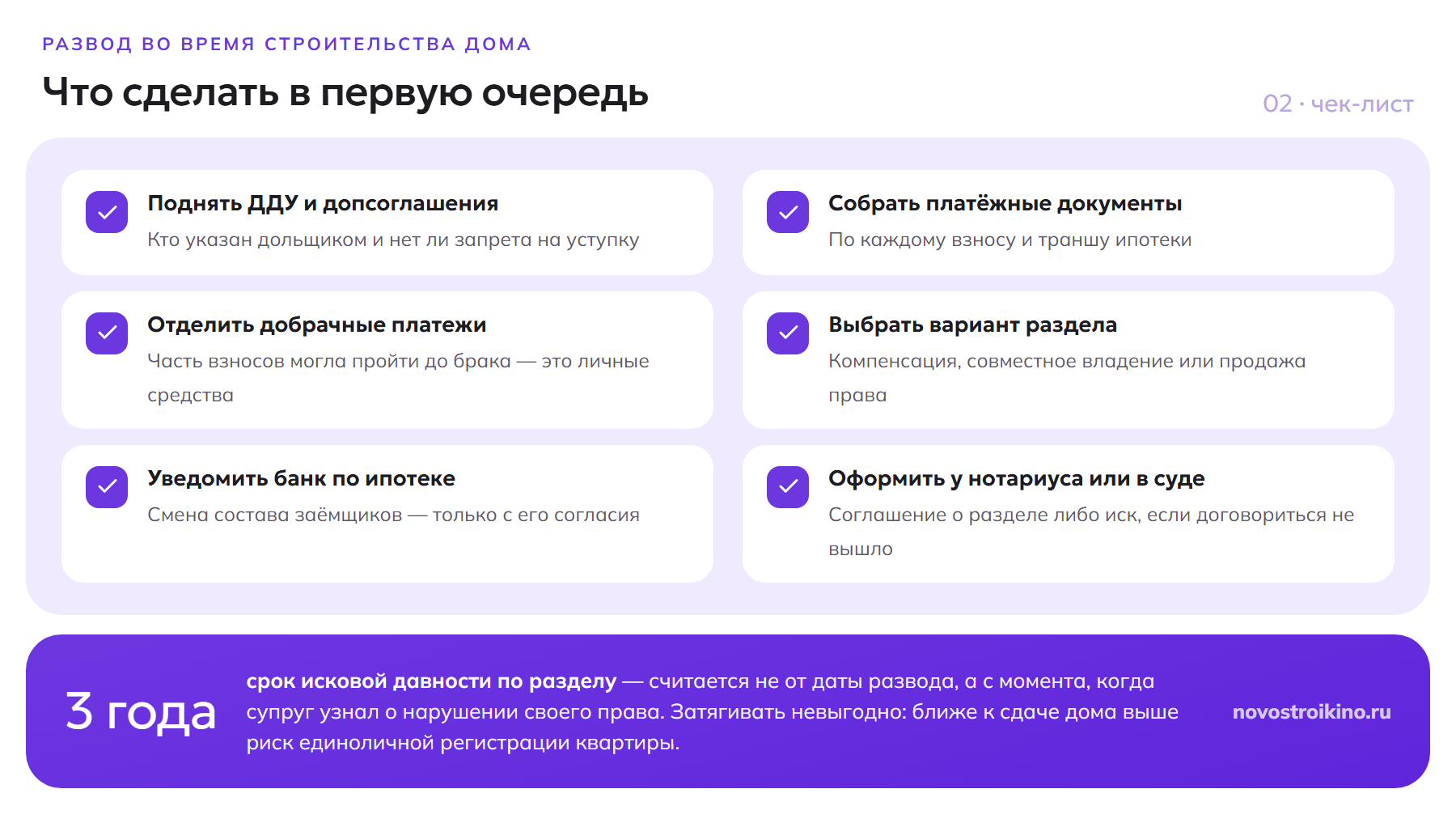 Чек-лист при разделе квартиры в новостройке по ДДУ при разводе и трёхлетний срок исковой давности