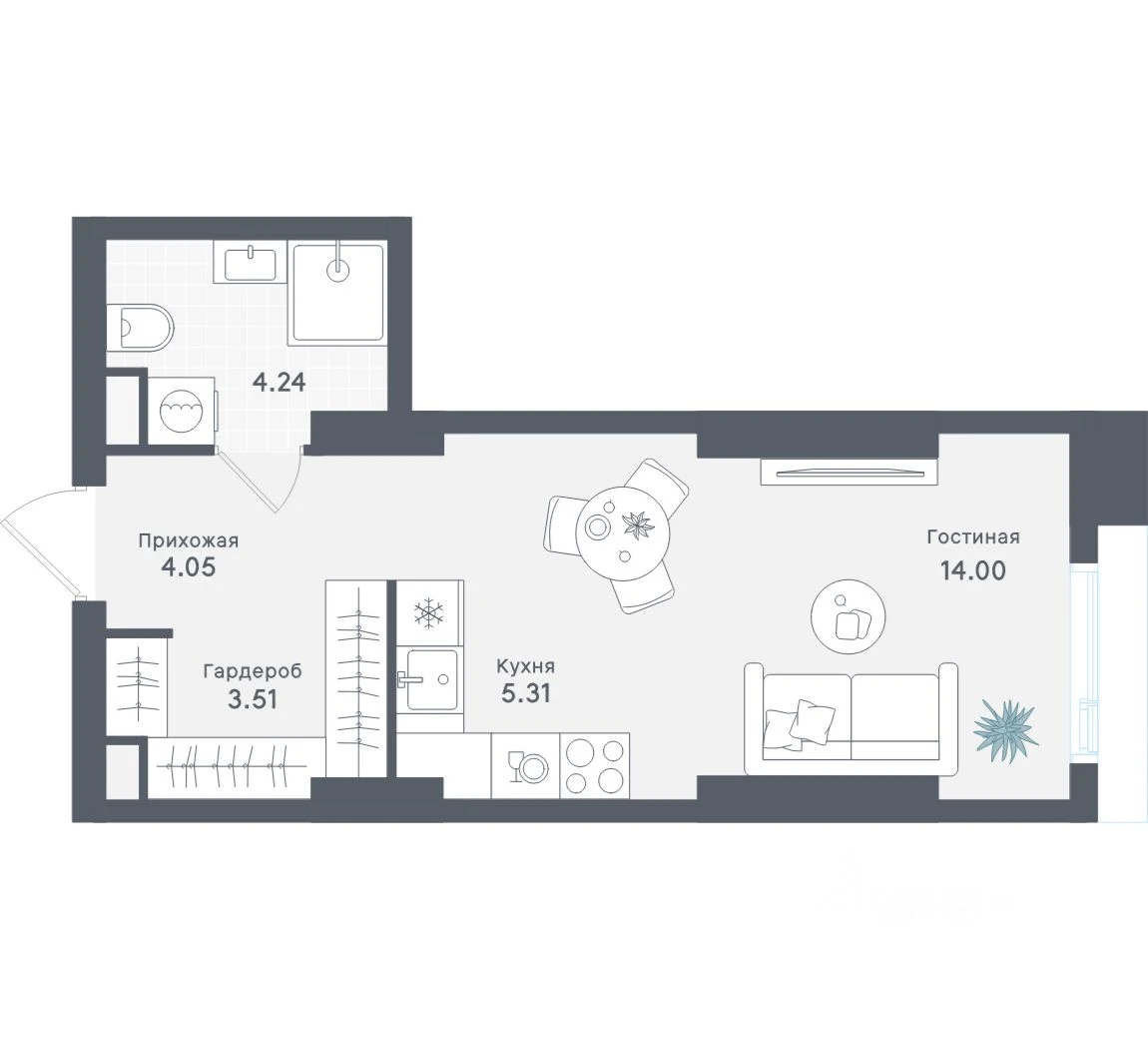 Планировка: Студия, 31.11 м², №114771