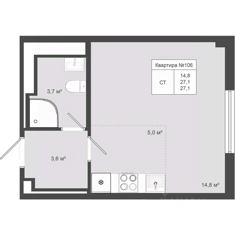 Планировка: Студия, 27.1 м², №116097
