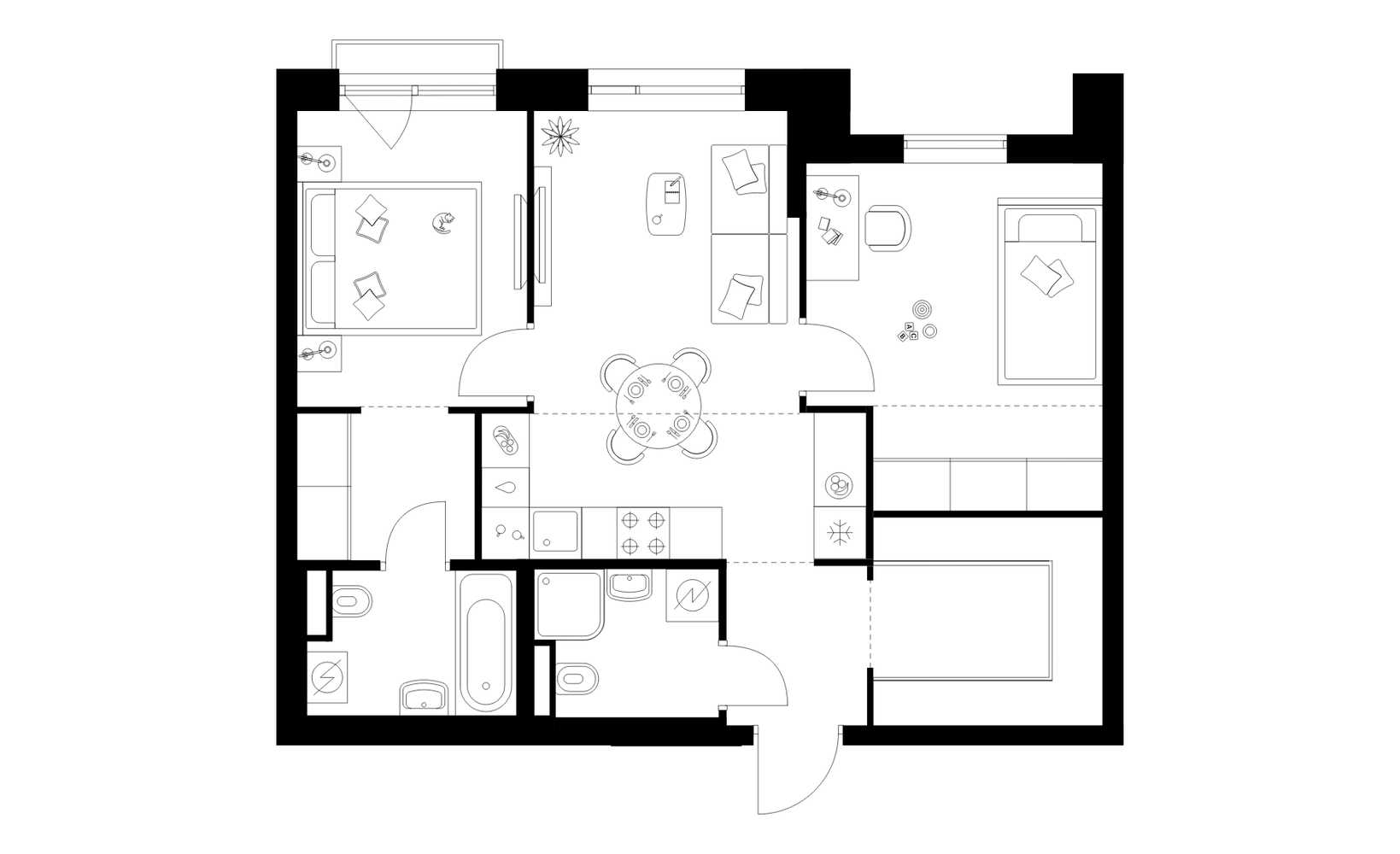 Планировка: 2-комнатная, 59.4 м²